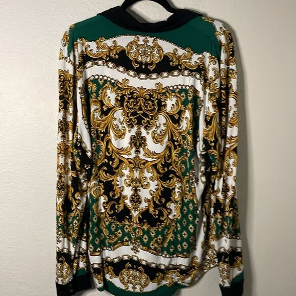 JM Collection Button-Up Chain Printed Tunic Top Women Size L - Picture 2 of 8